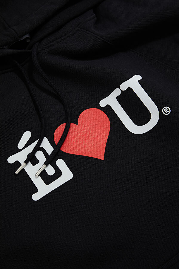 Siyah Relax Kalıp Kapüşonlu Erkek Sweatshirt 3