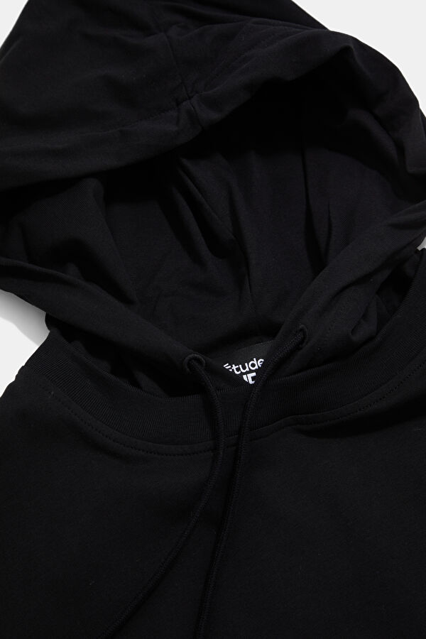 Siyah Relax Kalıp Kapüşonlu Erkek Sweatshirt 3