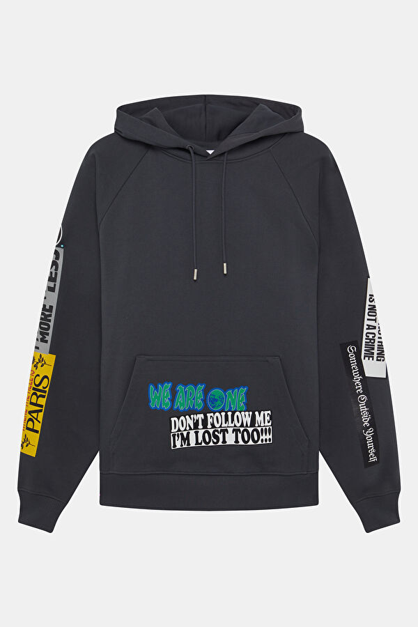 Antrasit Relax Kalıp Kapuşonlu Erkek Sweatshirt