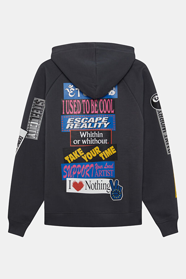 Antrasit Relax Kalıp Kapuşonlu Erkek Sweatshirt 2
