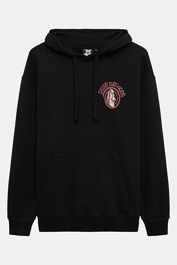Siyah Relax Kalıp Kapüşonlu Erkek Sweatshirt