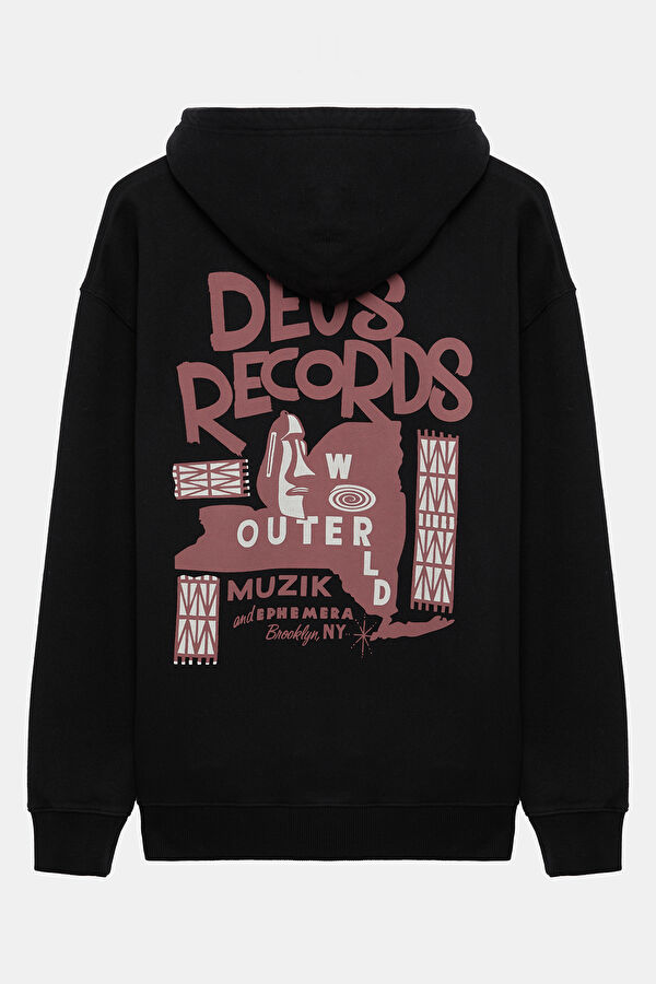 Siyah Relax Kalıp Kapüşonlu Erkek Sweatshirt 2