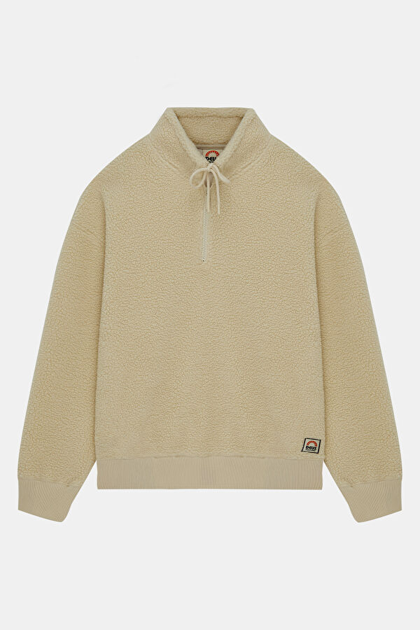 Krem Relax Kalıp Dik Yaka Erkek Sweatshirt
