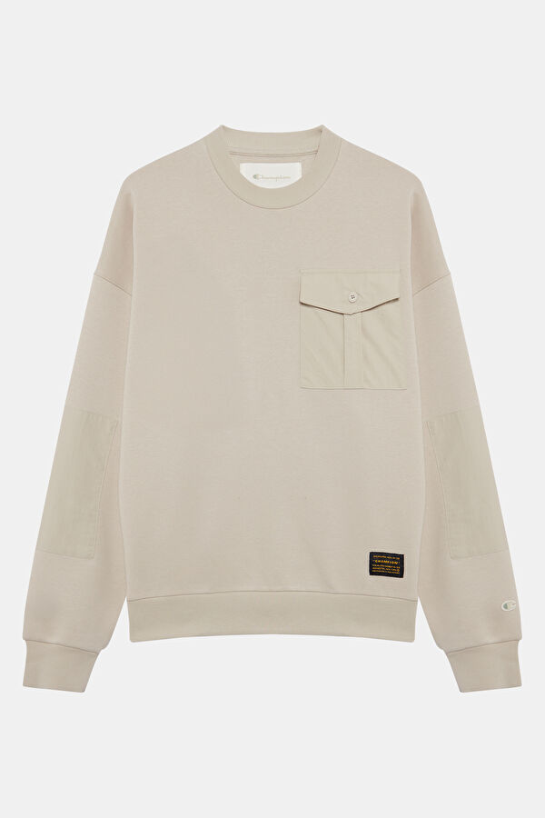 Krem Relax Kalıp Bisiklet Yaka Erkek Sweatshirt