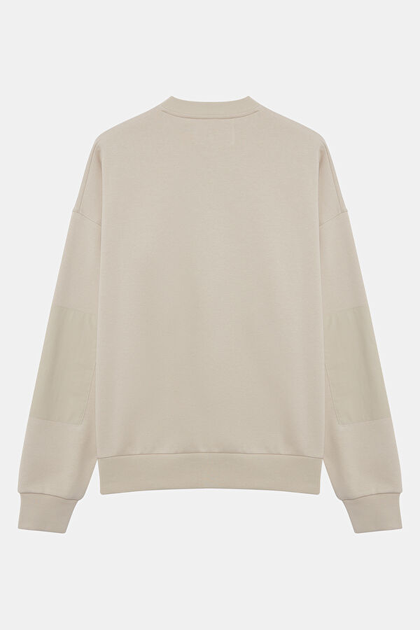 Krem Relax Kalıp Bisiklet Yaka Erkek Sweatshirt 2