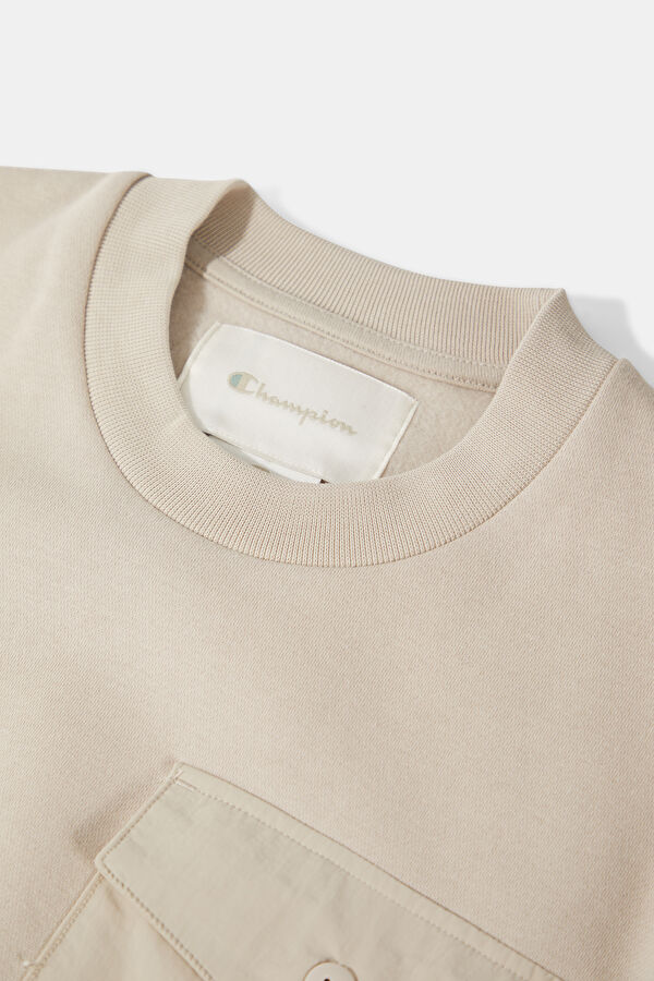 Krem Relax Kalıp Bisiklet Yaka Erkek Sweatshirt 3