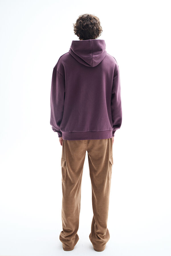 Mor Relax Kalıp Kapuşonlu Erkek Sweatshirt 2