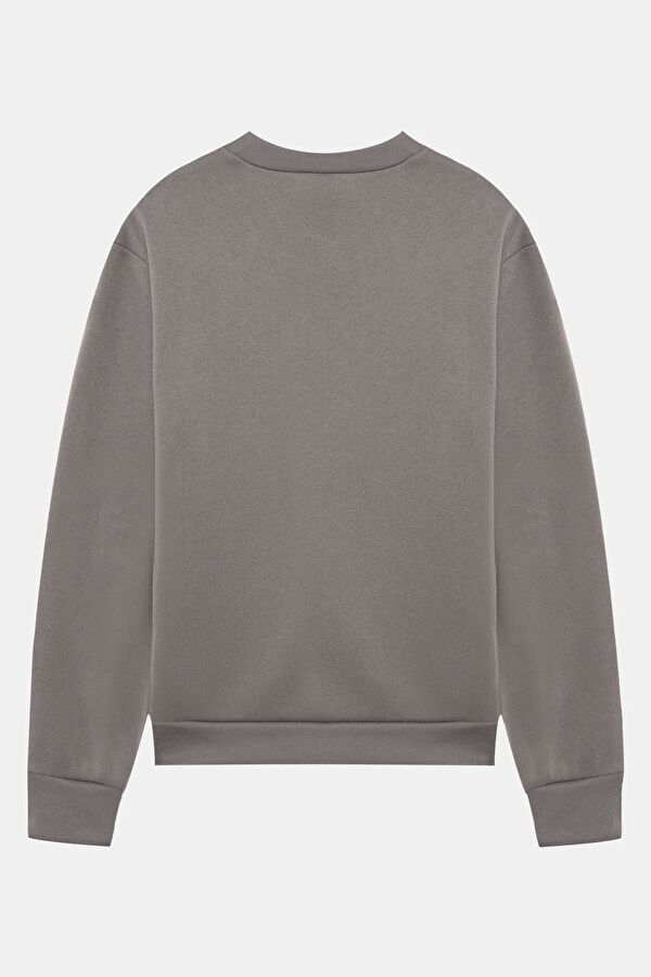 Gri Relax Kalıp Bisiklet Yaka Sweatshirt 2