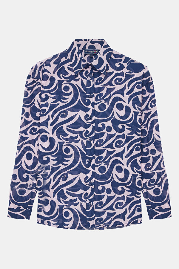 Navy Blue Patterned Women's Shirt