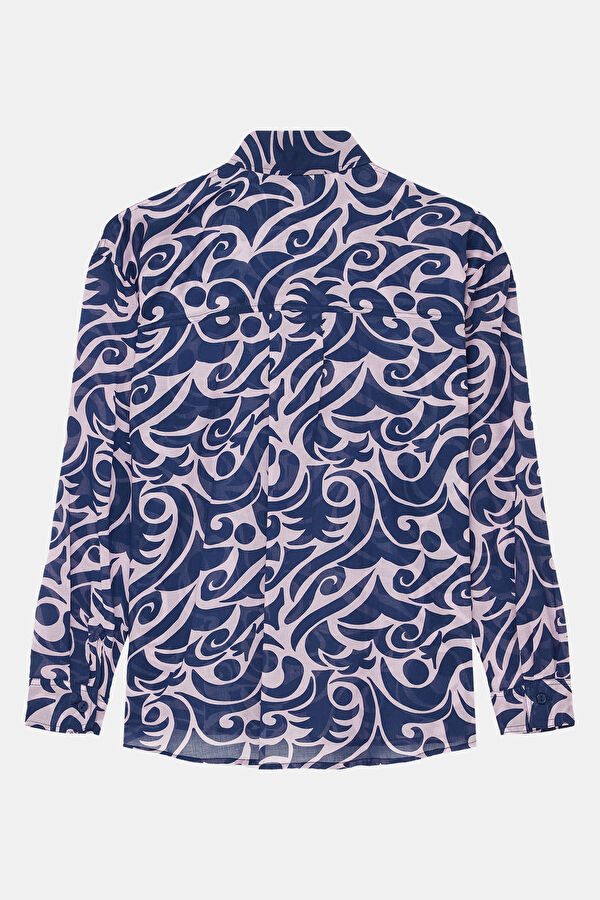 Navy Blue Patterned Women's Shirt 2