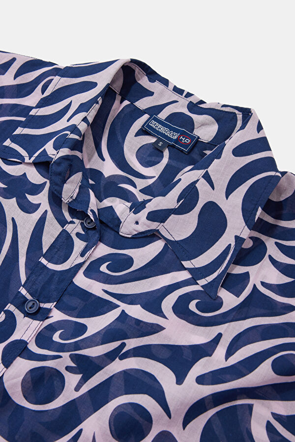 Navy Blue Patterned Women's Shirt 3