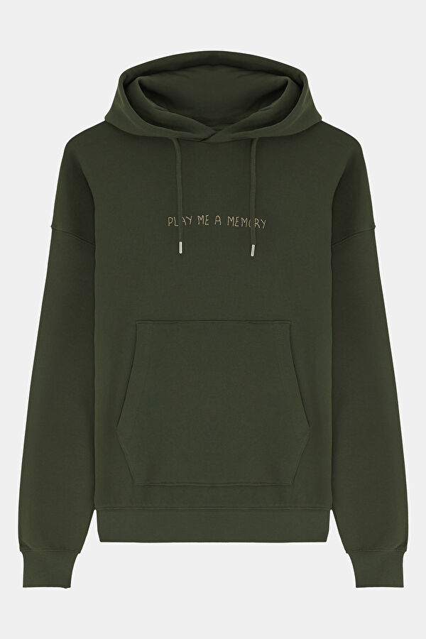Koyu Yeşil Kapuşonlu Erkek Sweatshirt