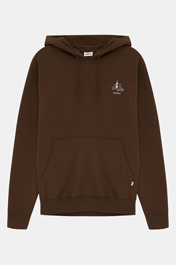 Kahve Relax Kalıp Kapüşonlu Erkek Sweatshirt