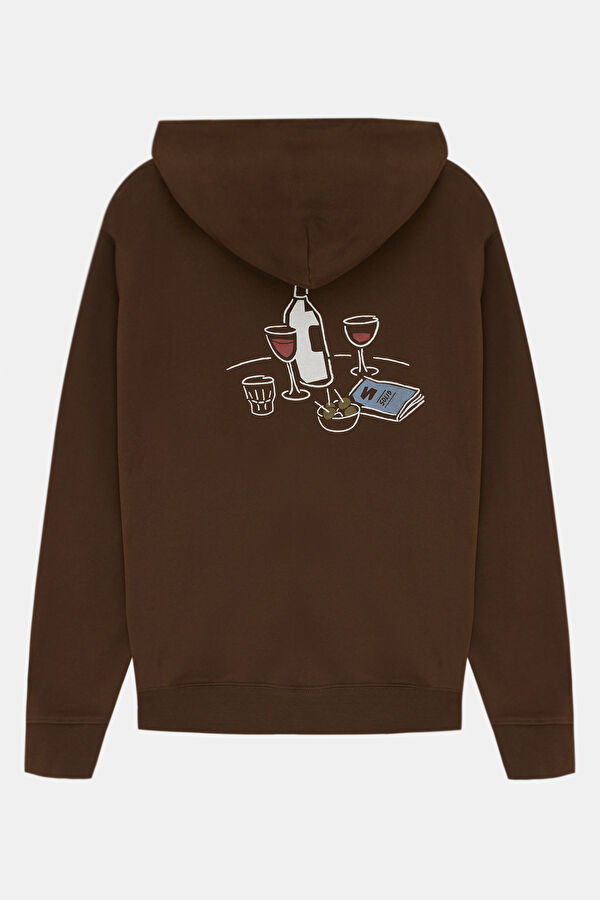Kahve Relax Kalıp Kapüşonlu Erkek Sweatshirt 2