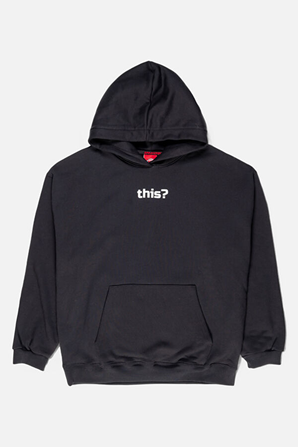 Siyah Relax Kalıp Kapüşonlu Erkek Sweatshirt