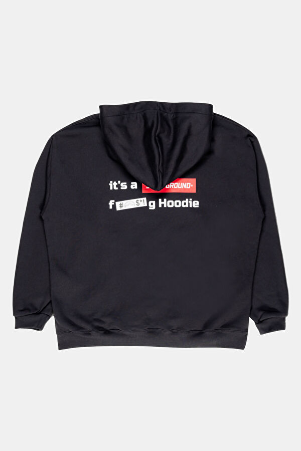 Siyah Relax Kalıp Kapüşonlu Erkek Sweatshirt 2