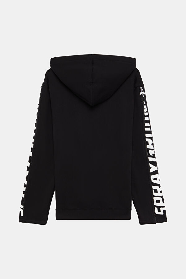 Siyah Relax Kalıp Kapüşonlu Erkek Sweatshirt 2