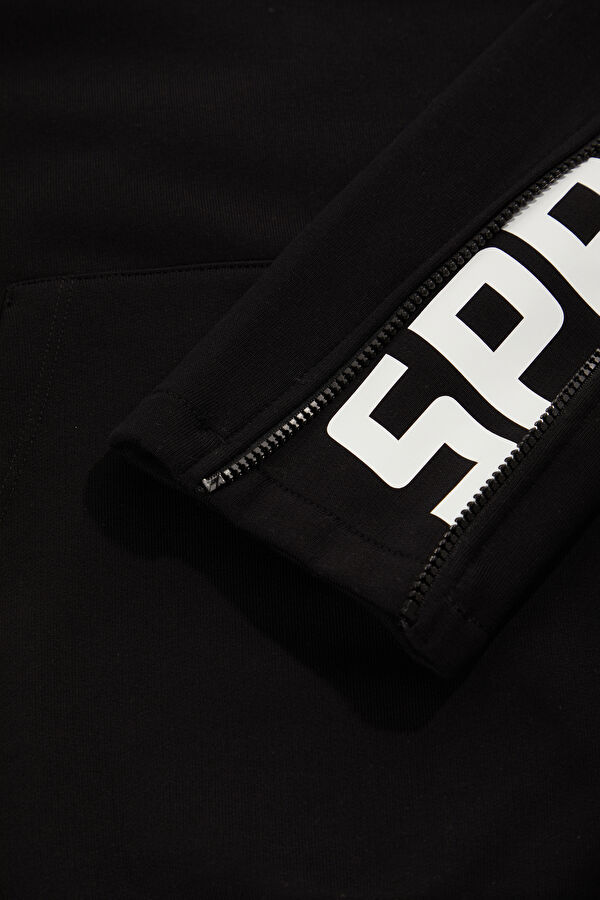 Siyah Relax Kalıp Kapüşonlu Erkek Sweatshirt 5