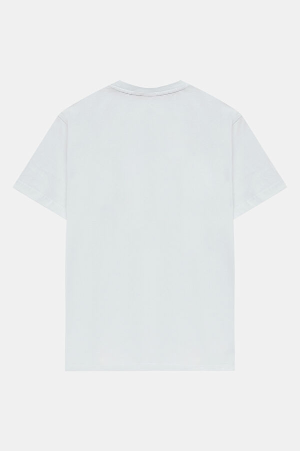 Relax Kalıp Beyaz Bisiklet Yaka Baskılı Erkek T-Shirt 2