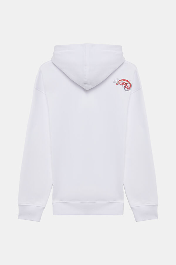 Beyaz Relax Kalıp Kapüşonlu Erkek Sweatshirt 2