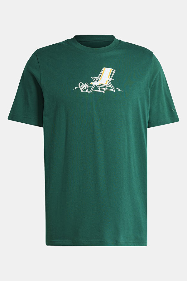 Relax Kalıp Koyu Yeşil Bisiklet Yaka Baskılı T-Shirt