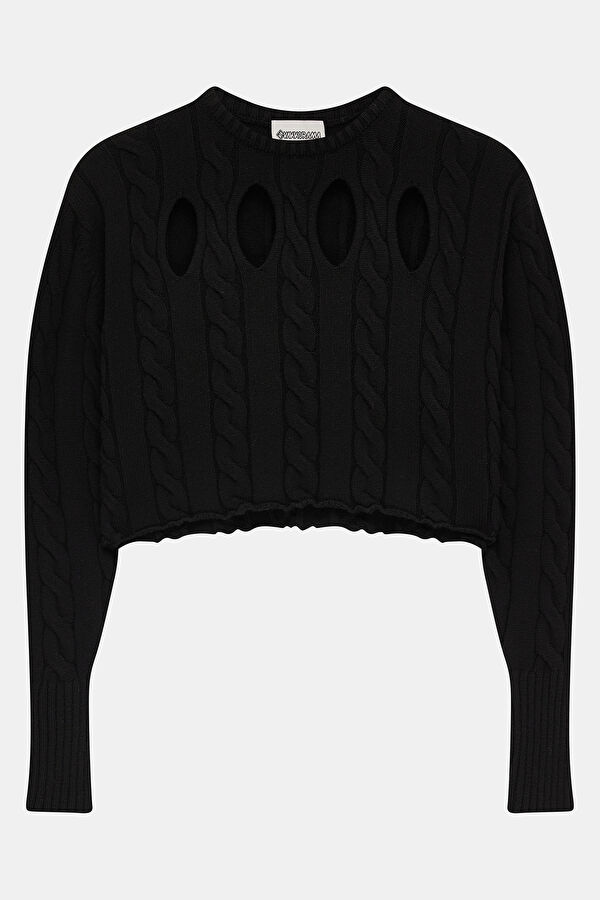 Black Herringbone Knit Women's Sweater