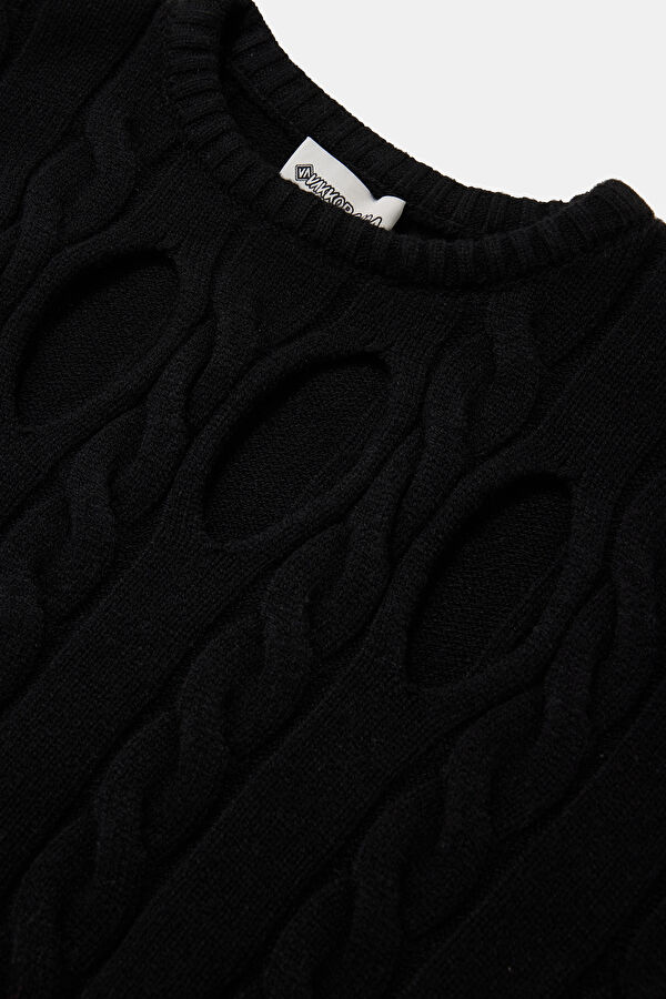 Black Herringbone Knit Women's Sweater 3