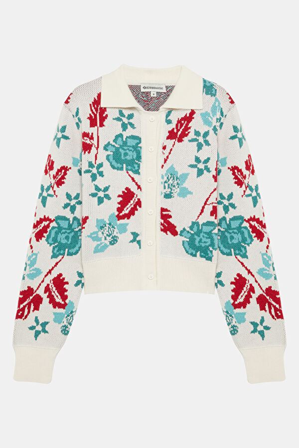 Multicolored Patterned Knitted Women's Cardigan