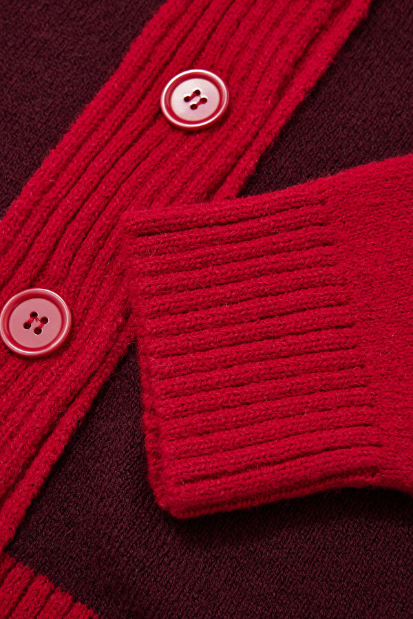 Red Patterned Knitted Women's Cardigan 4