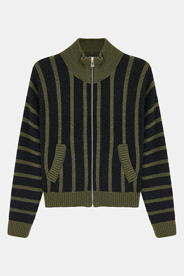 Multicolored Plaid Knitted Women's Cardigan