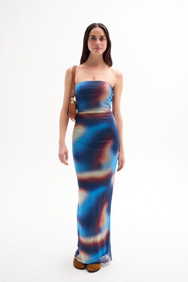 Blue Patterned Maxi Dress