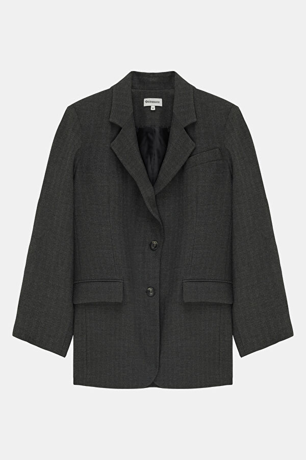 Gri Düğmeli Kadın Ceket