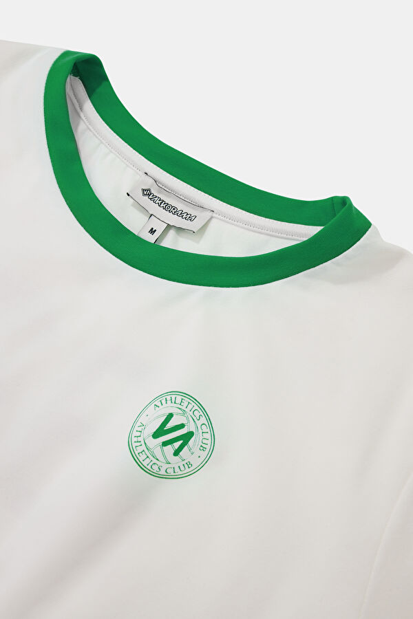 Ekru Bisiklet Yaka Baskılı T-Shirt 3