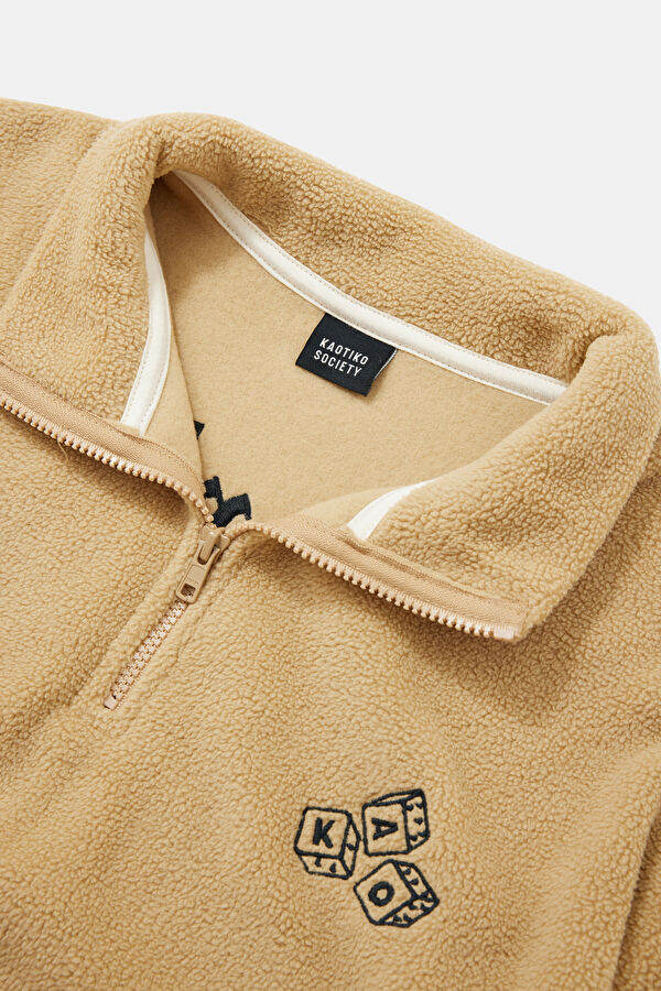 Bej Relax Kalıp Dik Yaka Erkek Sweatshirt 3