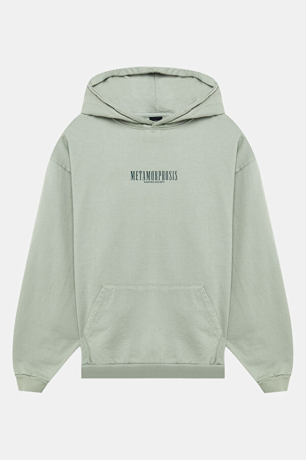 Açık Yeşil Relax Kalıp Kapüşonlu Erkek Sweatshirt