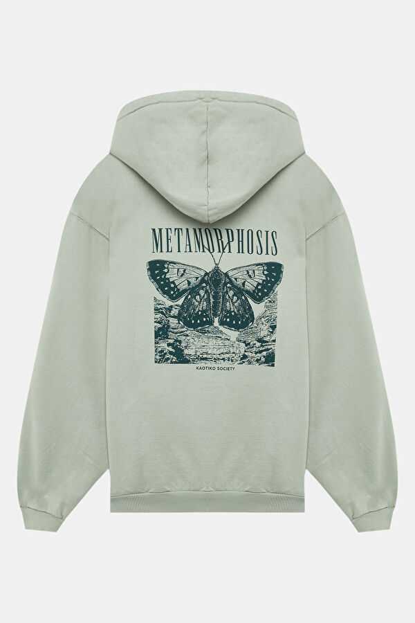 Açık Yeşil Relax Kalıp Kapüşonlu Erkek Sweatshirt 2