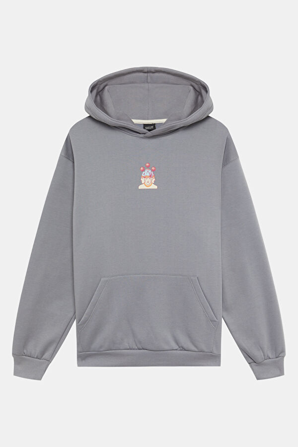 Açık Mavi Relax Kalıp Kapüşonlu Erkek Sweatshirt