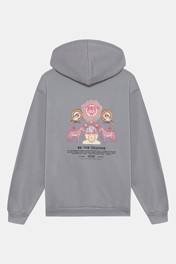 Açık Mavi Relax Kalıp Kapüşonlu Erkek Sweatshirt 2