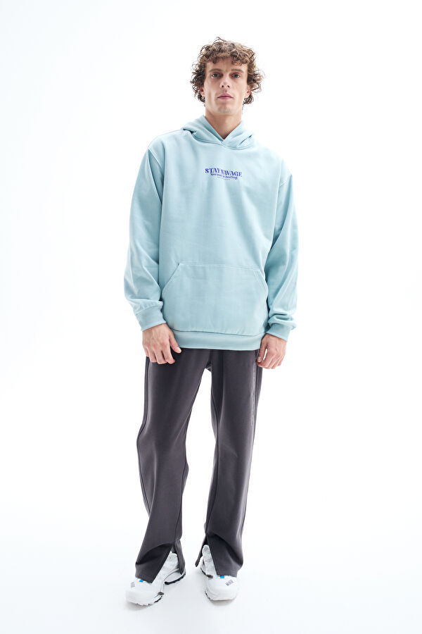 Mint Relax Kalıp Kapuşonlu Erkek Sweatshirt