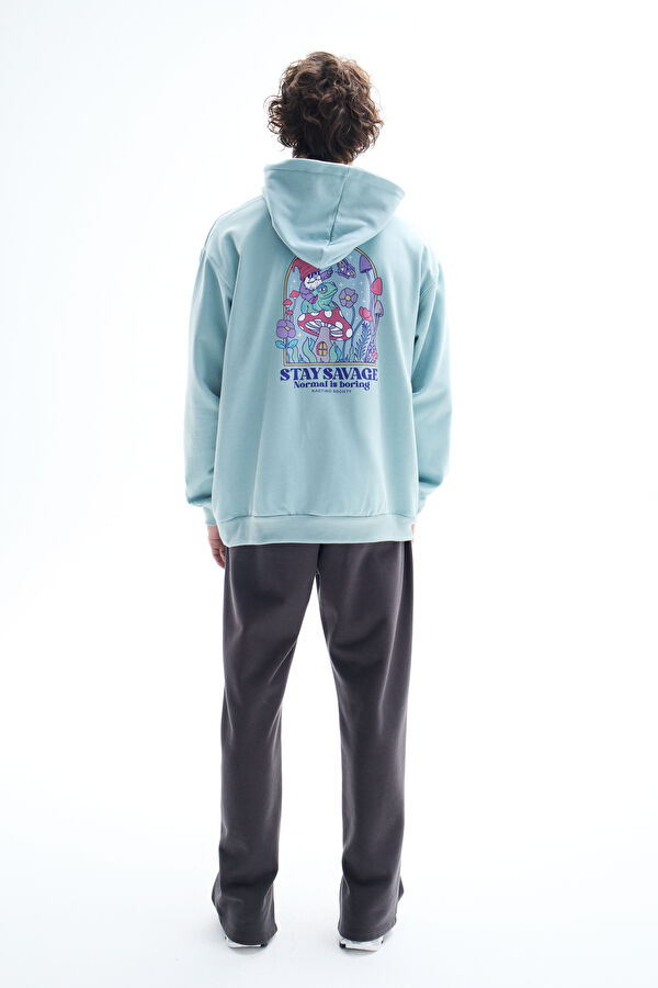 Mint Relax Kalıp Kapuşonlu Erkek Sweatshirt 2