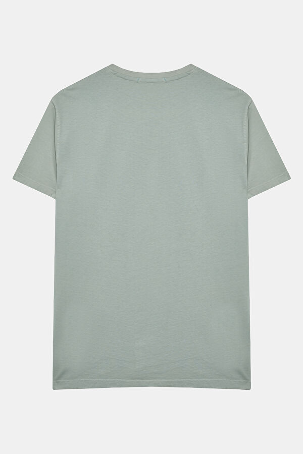 Relax Kalıp Açık Yeşil Bisiklet Yaka Baskılı Erkek T-Shirt 4