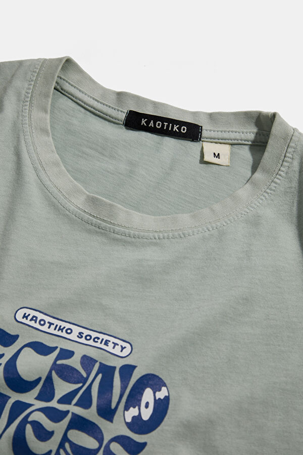 Relax Kalıp Açık Yeşil Bisiklet Yaka Baskılı Erkek T-Shirt 5
