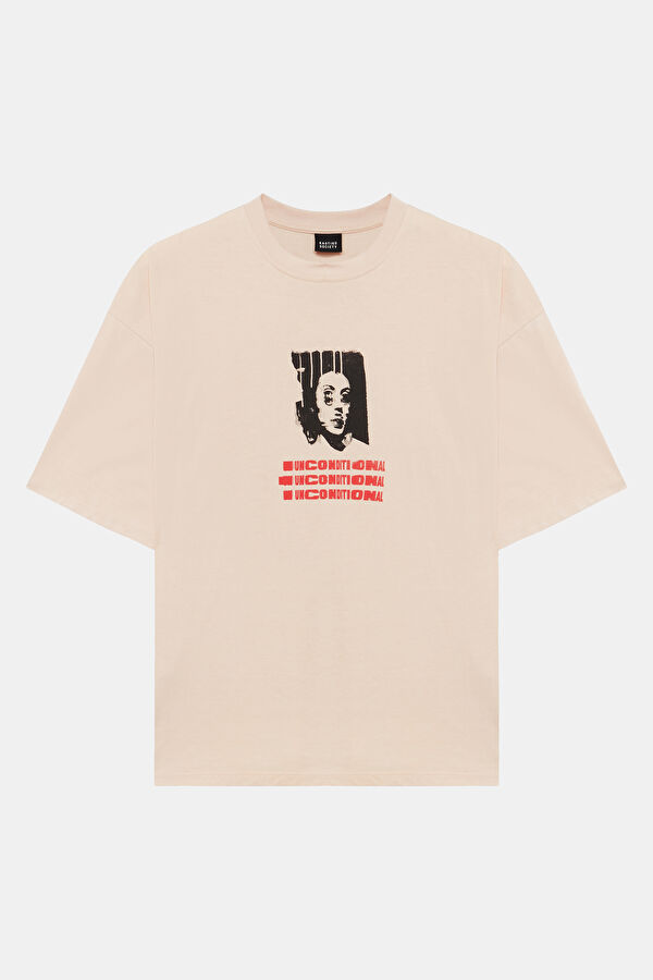 Relax Kalıp Açık Pembe Bisiklet Yaka Baskılı Erkek T-Shirt 3