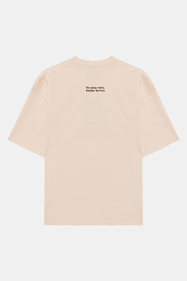 Relax Kalıp Açık Pembe Bisiklet Yaka Baskılı Erkek T-Shirt 4