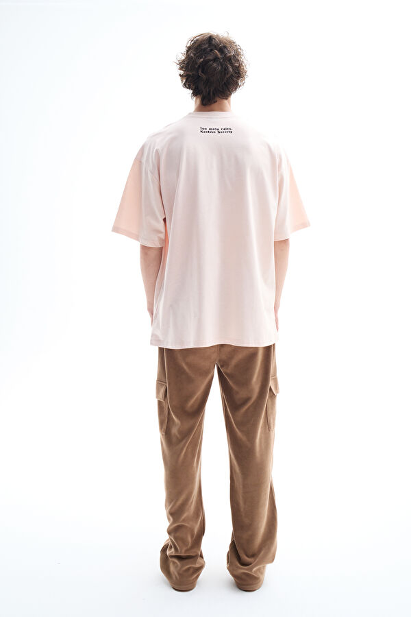 Relax Kalıp Açık Pembe Bisiklet Yaka Baskılı Erkek T-Shirt 2