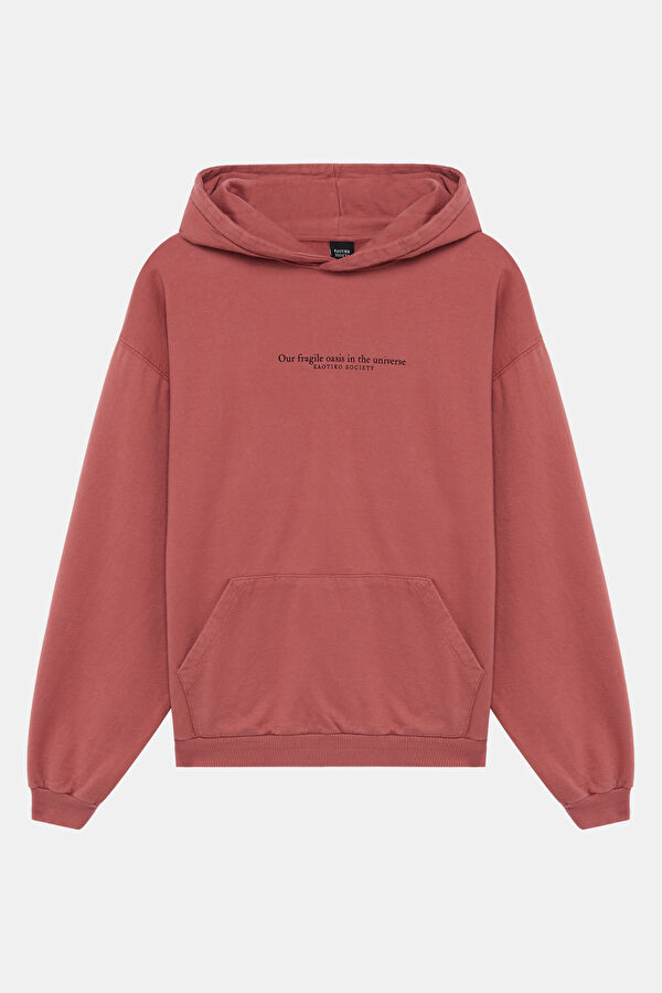 Açık Pembe Relax Kalıp Kapüşonlu Erkek Sweatshirt
