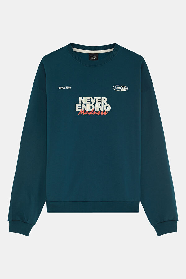 Koyu Yeşil Relax Kalıp Bisiklet Yaka Erkek Sweatshirt