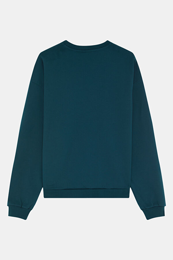 Koyu Yeşil Relax Kalıp Bisiklet Yaka Erkek Sweatshirt 2