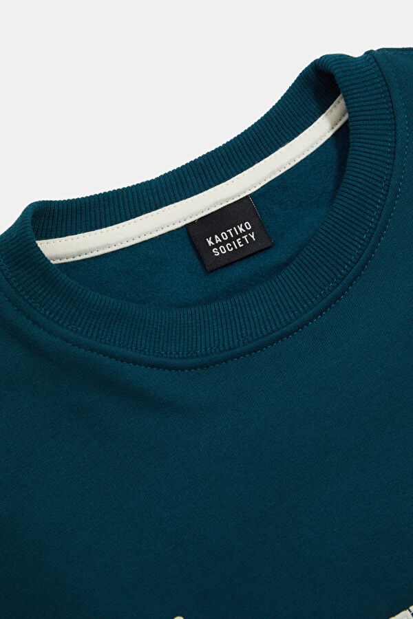 Koyu Yeşil Relax Kalıp Bisiklet Yaka Erkek Sweatshirt 3