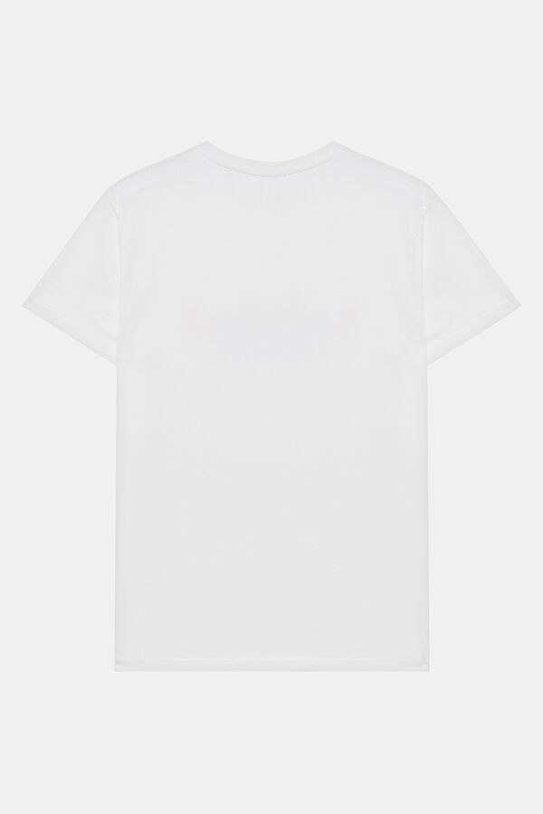 Relax Kalıp Beyaz Bisiklet Yaka Baskılı T-Shirt 4